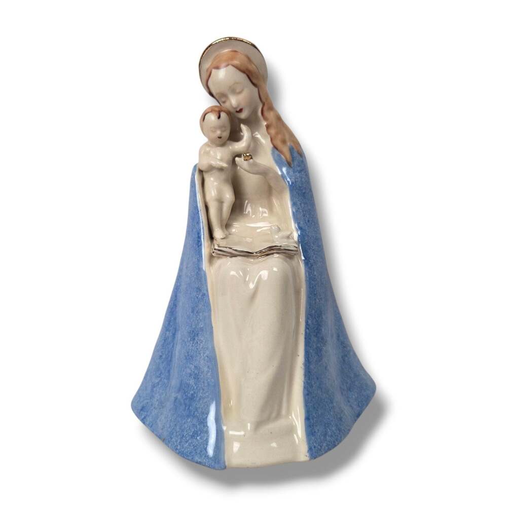 Holy Mother Mary Jesus Christ Child Ceramic Figurine Catholic Statue Vintage 8"